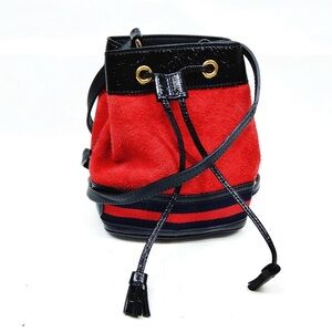 Gucci Shoulder Bag Red Suede Leather Crossbody Bucket Bag